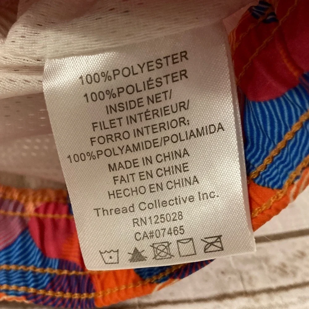 Psycho Bunny Orange Red Blue Geometric Swim Trunks
